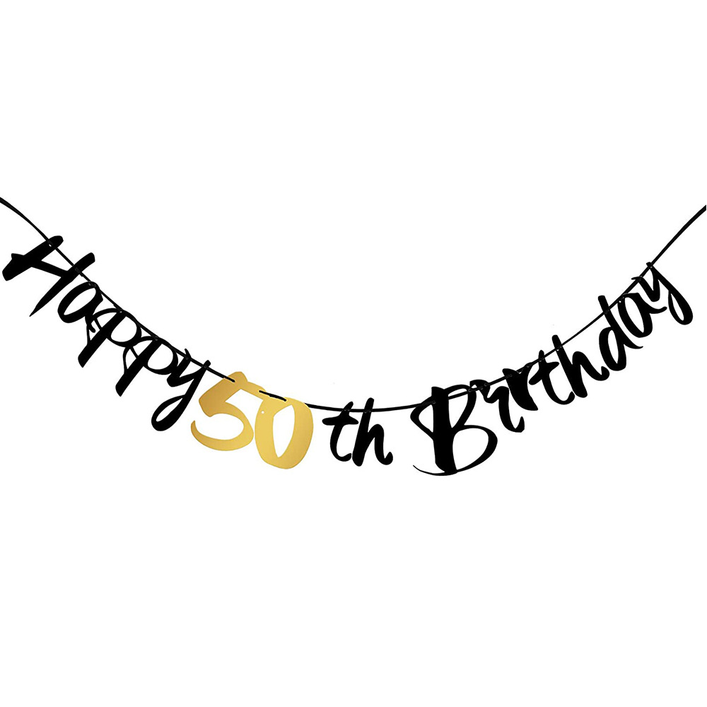 50th Birthday Decoration Black - Party Banner Gold 评论和价格