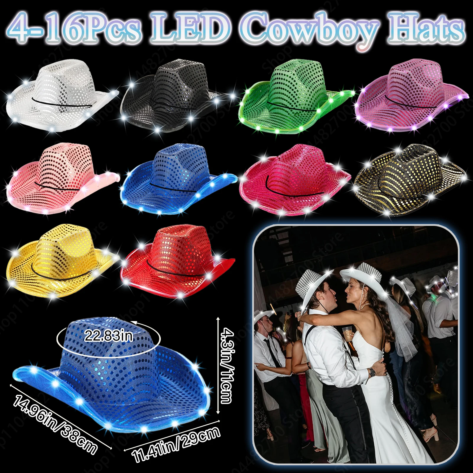 4/6/8/10/12/16Pcs LED Cowboy H - Party Hat Cone 评论和价格