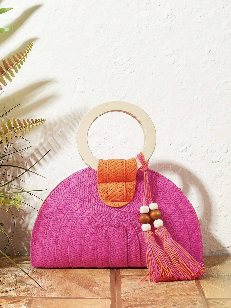 Ladies Round Wooden Arm Two-Co - Paper Straw Color 评论和价格
