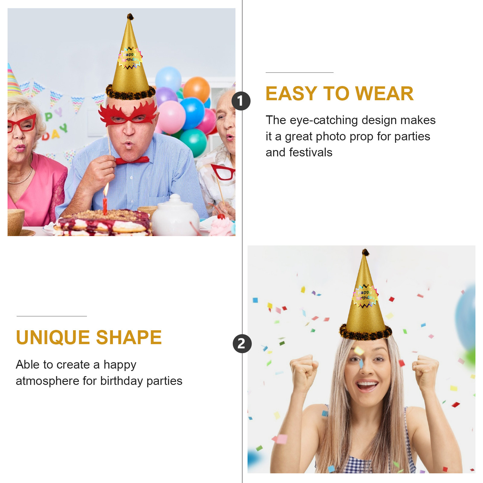 Golden Cone Shaped Party Hat B - Party Hat Cone 评论和价格
