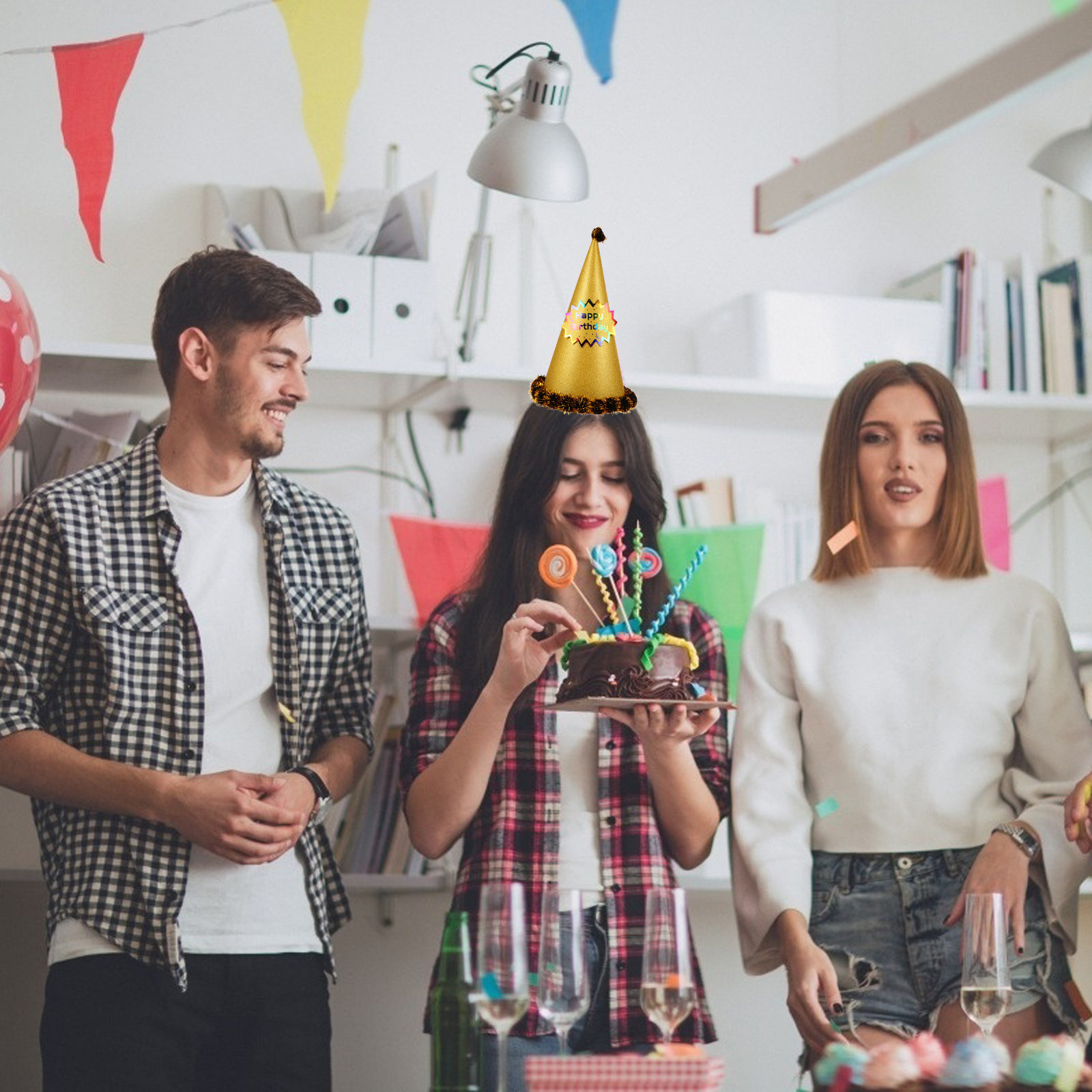 Golden Cone Shaped Party Hat B - Party Hat Cone 评论和价格